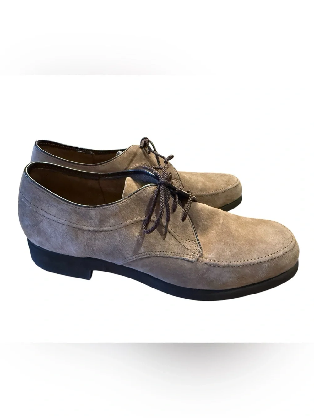 Vintage Hush Puppies Men's 8/8.5 Suede Lace-Up Derby Shoes in Taupe